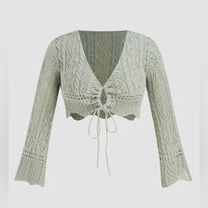 ‼️RARE‼️🎸CIDER🎸🔥NWT🔥Crochet Knit Tie Front Deep V Neck Sweater—S